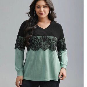 Bloomchic Crochet Lace Mesh Contrast Patchwork Top, NWT, 14-16 or 1X